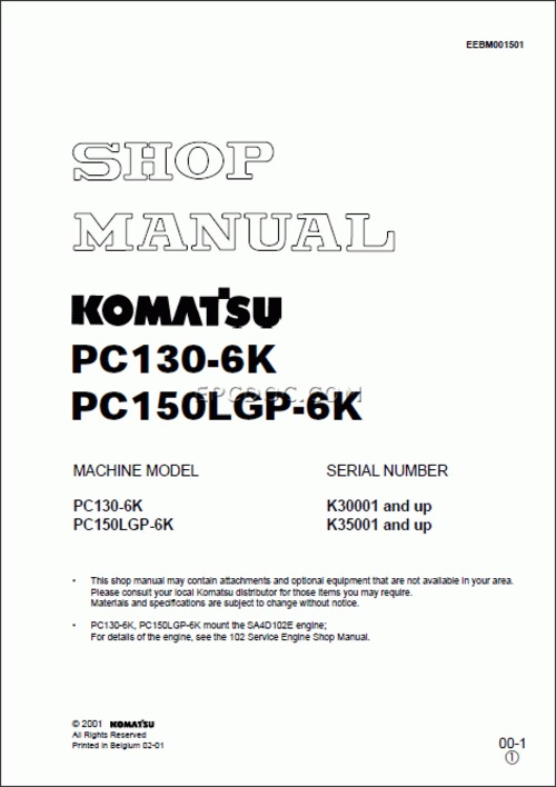 Product picture komatsu pc130-6k / pc150lgp-6k repair workshop manuals